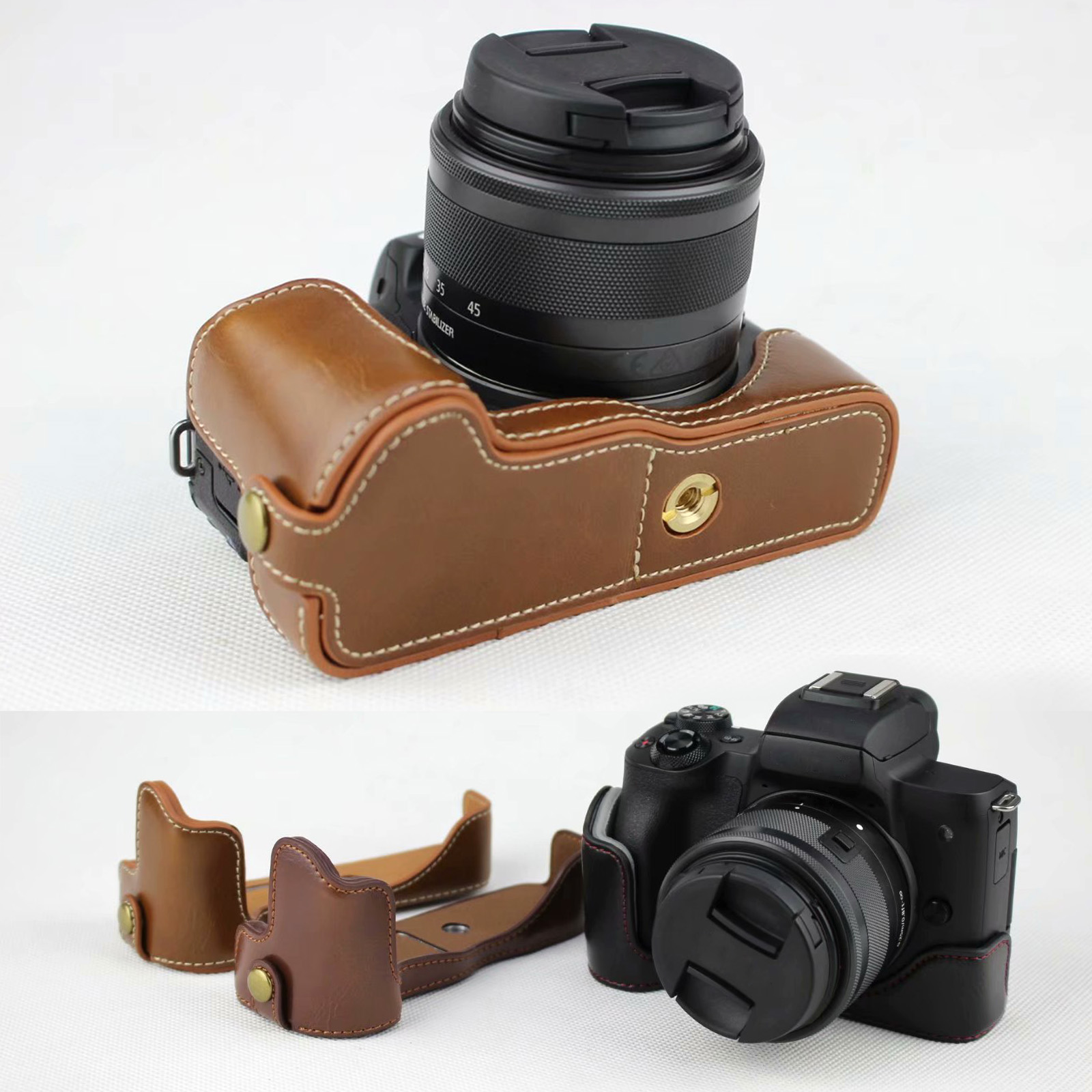 Canon Camera Eos M50 Mark Ii - Demi-étui de protection en cuir pour